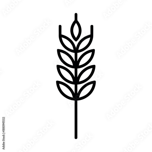 Modern geometric black line icon of a wheat ear. Simple outline vector representing cereal grains, farming, and organic products.
