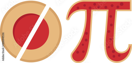 Pi Day mathematical symbol made of sweet pastry and donut icon vector illustration