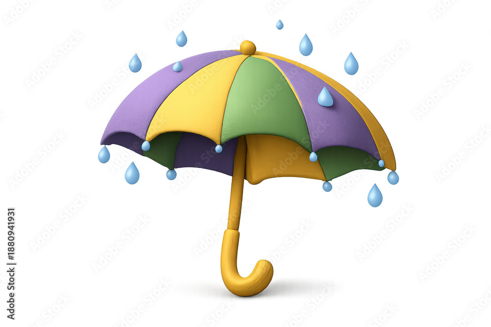 Fototapeta premium Vibrant mardi gras umbrella with raindrops for festive design and decoration