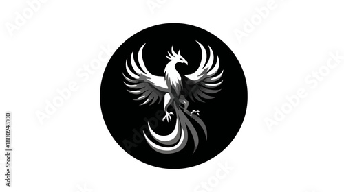 Mythical Phoenix Bird Logo Icon in Monochrome. Elegant Vector Design Symbolizing Rebirth, Power, and Strength. Graphic Resource.