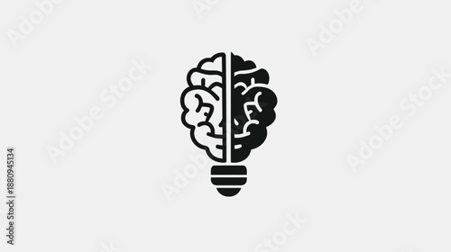 Innovative Brain and Lightbulb Idea Icon. Symbolizing Creativity, Intelligence, Knowledge, and Thought Process.