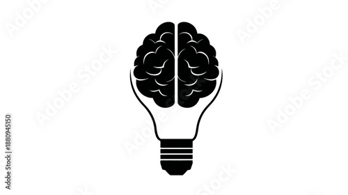 Innovative brain in a light bulb icon representing creativity, intelligence, new ideas, and problem-solving solutions.