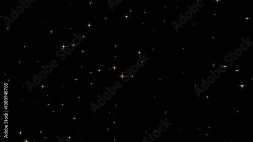 golden twinkling stars on black background loopable alpha channel. magical gold glitter stars and shimmering particles animation.