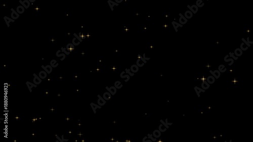 Golden twinkling stars on black background loopable overlay. magical gold sparkles and shimmering stars with alpha channel.