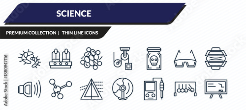 science icons set - microorgani from science collection. thin, nixie, microorganism, momentum, blackboard outline vector collection.
