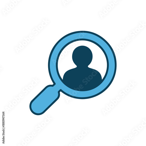 Magnifying glass icon reveals silhouette of anonymous person in minimalist flat design style isolated on white background