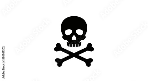 A stark black and white image features a skull and crossbones symbol, a universally recognized emblem of danger and warning