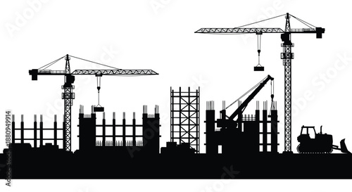 construction site with cranes and building framework silhouette high quality professional detailed modern elegant stylish clean crisp vibrant colorful digital creative