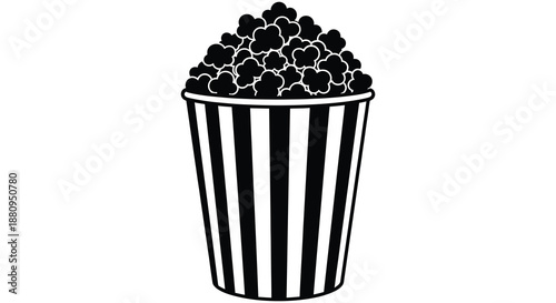a black and white illustration of a striped bucket filled with popcorn silhouette high quality professional detailed modern elegant stylish clean