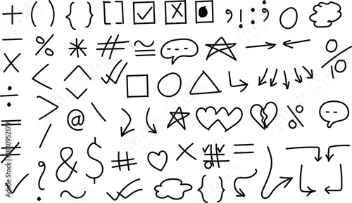 set of hand drawn shapes vector art, doodle line art