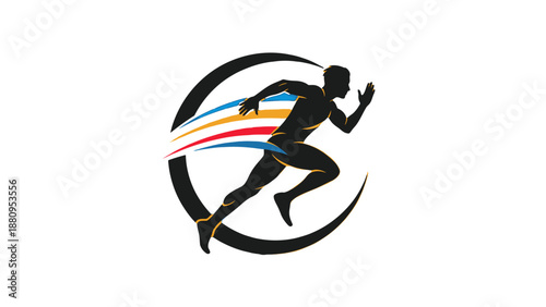 Silhouette of a Runner in Motion with Dynamic Colorful Lines.
