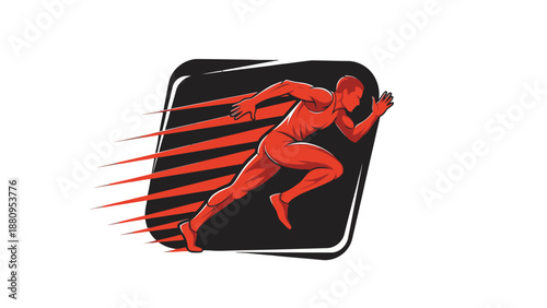 Dynamic red runner silhouette logo design.