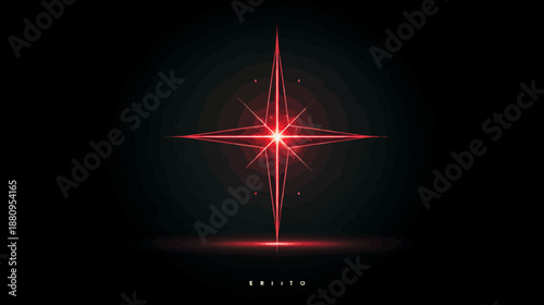 Vibrant Red Glowing Starburst with Radiant Light Rays and Energy Flare on a Dark Black Background, Abstract Futuristic Design