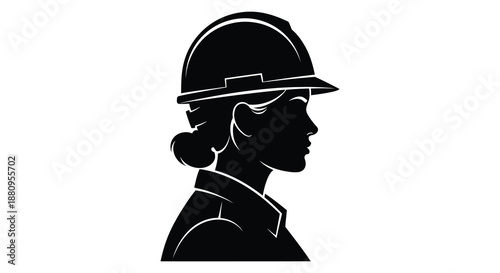 a woman wearing a hard hat in profile view silhouette high quality professional detailed modern elegant stylish clean crisp vibrant colorful