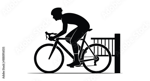 A dynamic illustration depicts a cyclist in motion intensely focused on the road ahead presented as a striking silhouette high quality