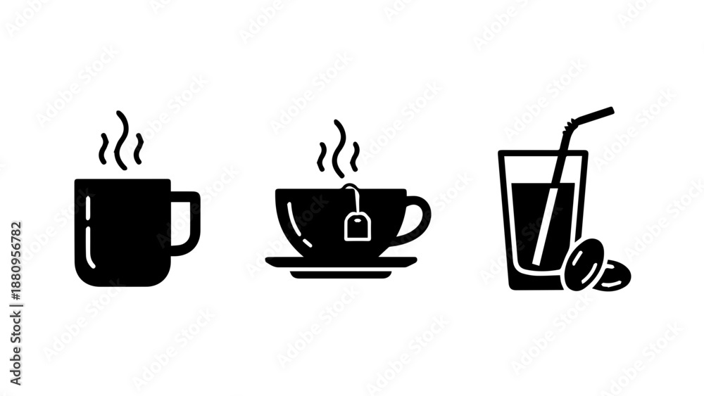 Obraz premium Assorted hot and cold beverages isolated on white background, Vector