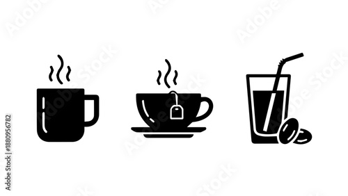 Assorted hot and cold beverages isolated on white background, Vector