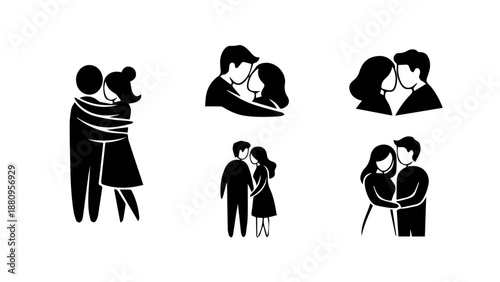 Silhouettes of people in various poses isolated on white background, Vector