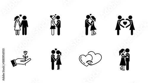 Couples engaging in various affectionate activities isolated on white background, Vector