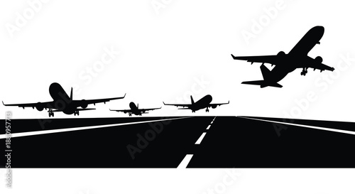 airplanes flying in formation on a runway silhouette high quality professional detailed modern elegant stylish clean crisp vibrant colorful digital creative