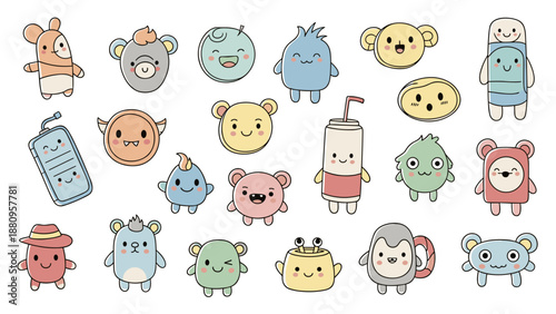 Collection of Various Cartoon Characters and Objects.