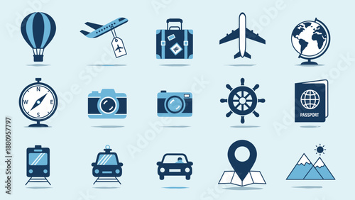 Collection of Travel and Navigation Icons.