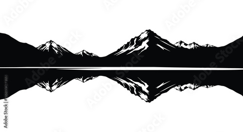 serene mountain range with reflection on calm water silhouette high quality professional detailed modern elegant stylish clean crisp vibrant colorful digital