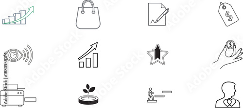 Set of business and internet icons for web design featuring vector illustrations of people, money, car, and idea symbols for professional use