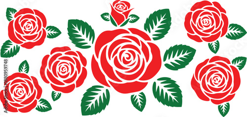 Vibrant red roses with green leaves arrangement on transparent background high-quality professional detailed modern elegant stylish clean crisp vibrant colorful

