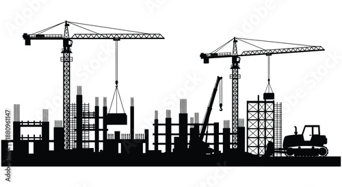 construction site with cranes and building framework silhouette high quality professional detailed modern elegant stylish clean crisp vibrant colorful digital creative