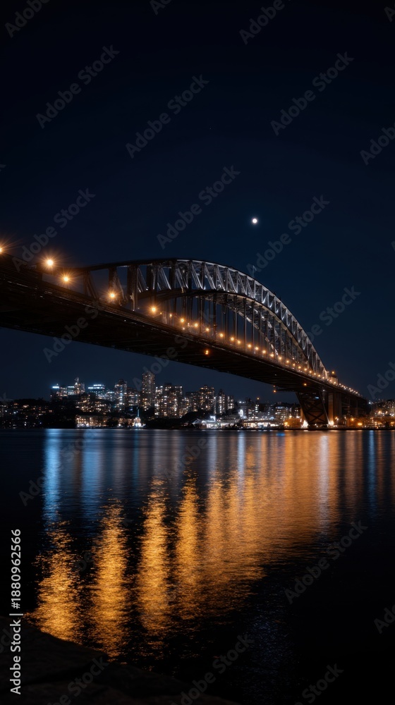 Fototapeta premium Stunning Night View of Harbour Bridge Illuminated over Water in a Cityscape Setting