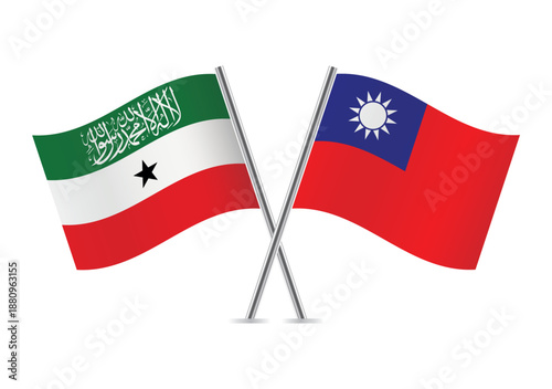Somaliland and Taiwan crossed flags on a white background. Vector illustration.
