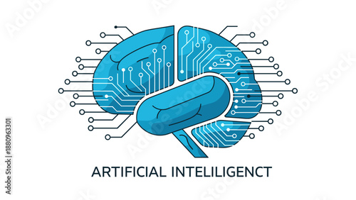 Artificial Intelligence Brain Circuit Board Illustration.
