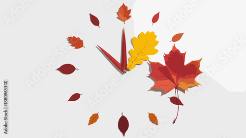 Autumn Leaves Forming Clock Face Shape.