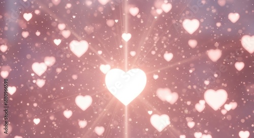 Romantic pink heart background with bokeh effect