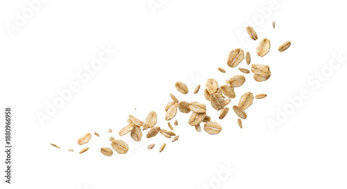 Scattered Rolled Oats Cluster Flowing In A Curve isolated on transparent background