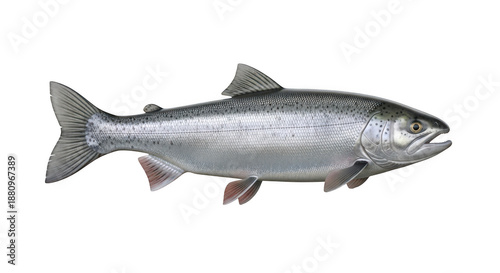 Realistic silver salmon fish swimming isolated on transparent background for design