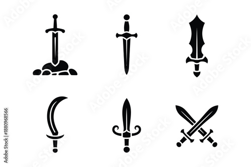 Ancient Warrior Swords and Daggers Weapon Icon Set