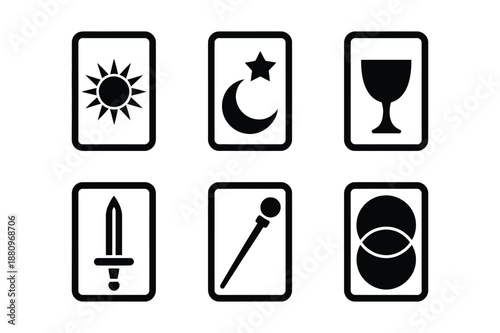 Minimalist tarot card suit icons representing celestial elements
