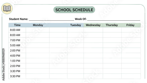Blank School Schedule Template for Students.