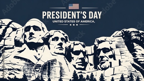 Presidents Day patriotic illustration featuring historic US presidents carved stone style artwork American leadership heritage national holiday design