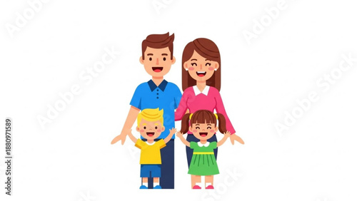 Happy family of four holding hands and smiling together  