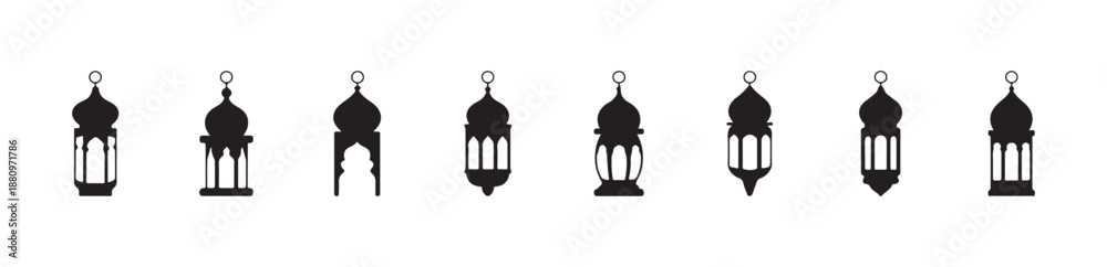 Obraz premium Traditional arabic lantern vector set for islamic holidays ramadan lamp silhouette icons collection
