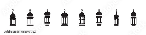 Islamic lantern icons set for ramadan kareem celebration traditional middle eastern lamp silhouettes