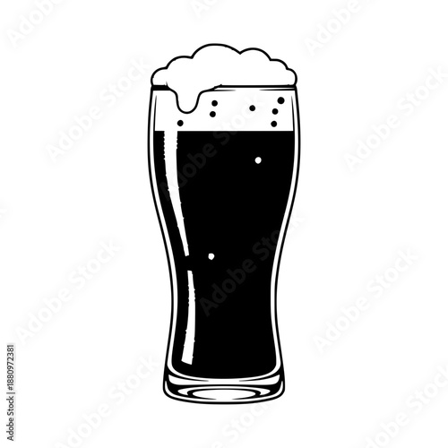Pint Glass with Foamy Beer – Black and White Line Illustration
