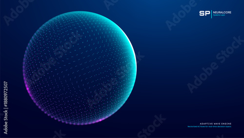 Bg data sphere and ai globe circle with particle network connect. Abstract structure 3d and ball analysis internet with cell light music. Analytics bg world and earth ai big with shape globe pattern.