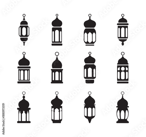 Islamic lantern silhouettes collection featuring various traditional middle eastern lamp designs
