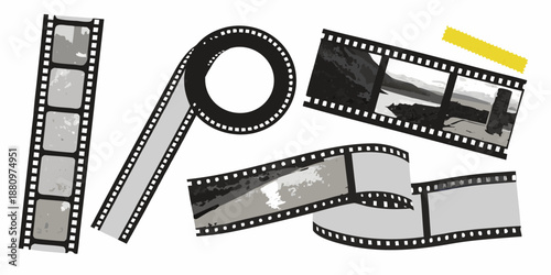 Film strips a reel and tape an artistic illustration of cinema