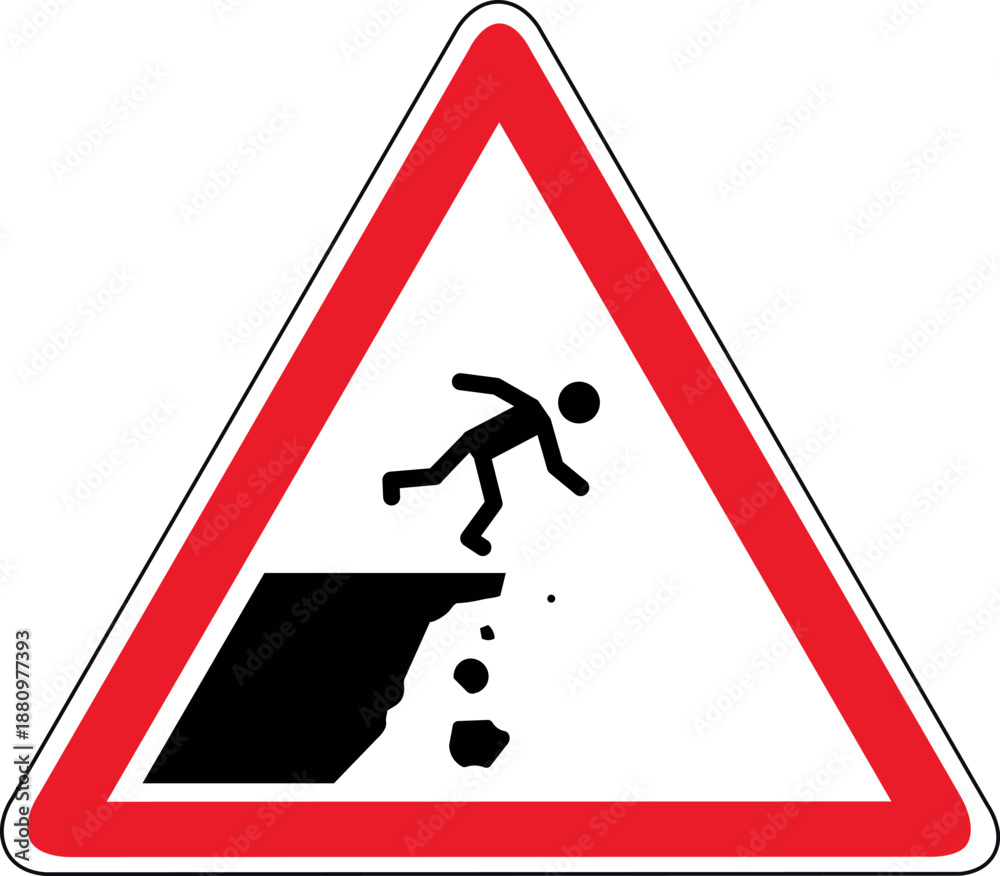 custom made wallpaper toronto digitalDreieckiges Warnschild mit Person an einer Abbruchkante – warnt vor Absturzgefahr und gefährlichen Höhen.