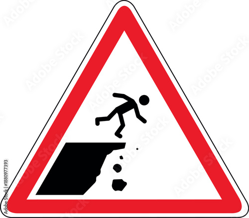 Wallpaper Mural Dreieckiges Warnschild mit Person an einer Abbruchkante – warnt vor Absturzgefahr und gefährlichen Höhen. Torontodigital.ca